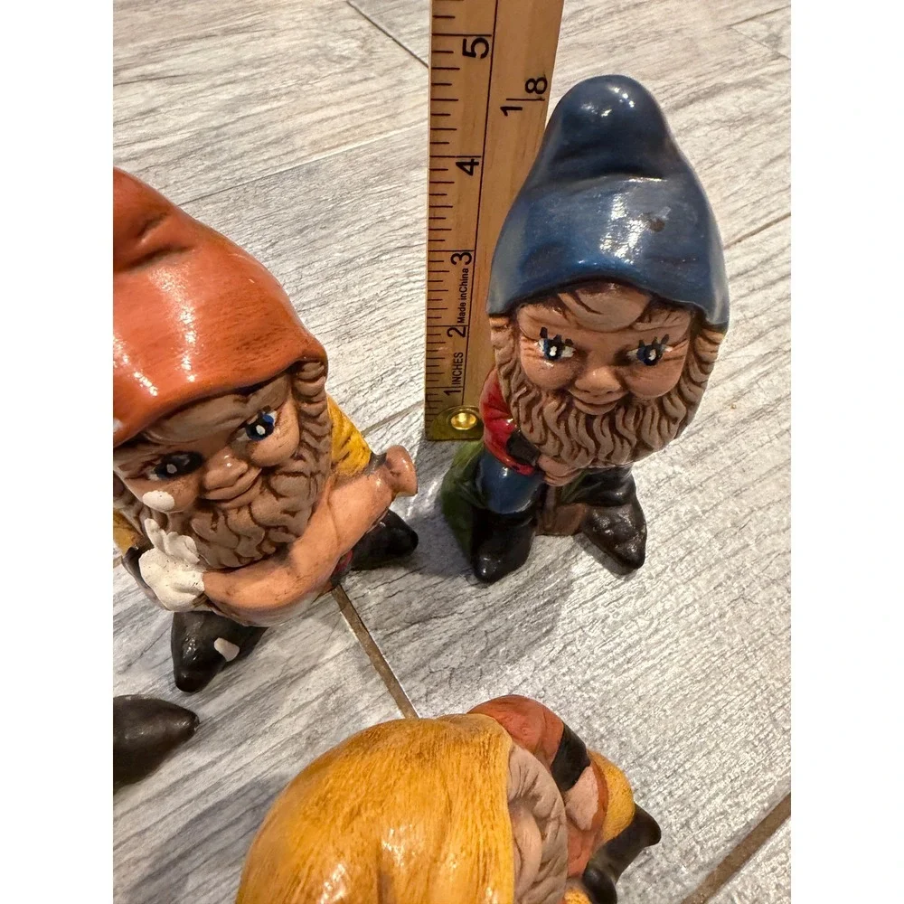 Garden Gnome Figurines Hand Painted Ceramic Set of 4 Fairy 70s Retro Decor Art